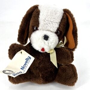 ATLANTA NOVELTY Vintage Gerber Brown Puppy Dog 9" Plush Red Tongue Yellow Bow